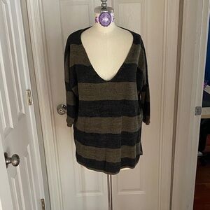 Express Olive and Black V-Neck Sweater